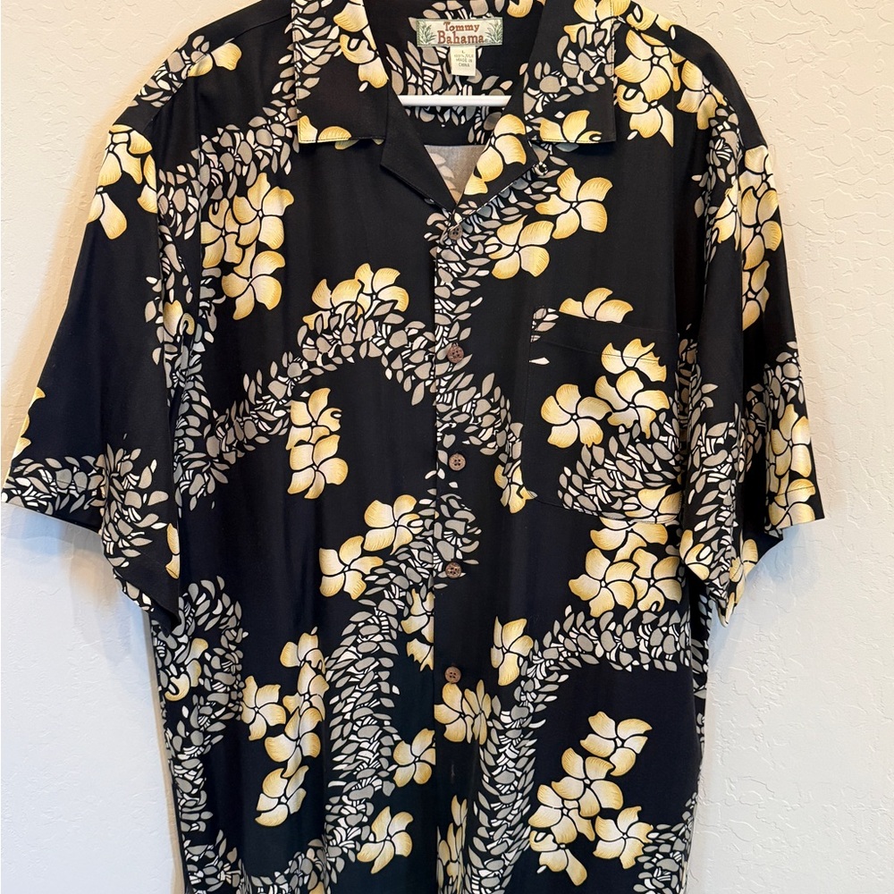 Tommy Bahama Black and Yellow Floral Men's Shirt